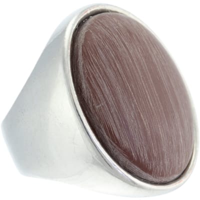 Behave - Ring - Trendy Metalen Ring met Bruine Houtlook Kunststof Inleg – Stijlvol en Nikkelvrij – 2.8 x 2.5 cm