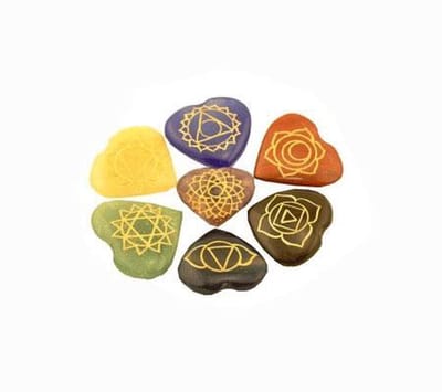 SET 7 chakra symbolen hartvormige halfedelstenen - 3.5 - Edelsteen - S