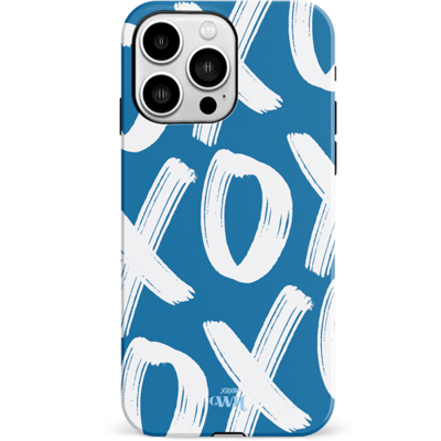 xoxo Wildhearts Can't Talk Now Blue - Double Layer hoesje - Blauw hoesje geschikt voor iPhone 14 Pro - Beschermhoesje case geschikt voor iPhone 14 Pro hoesje blauw - Tekst blauw - wit