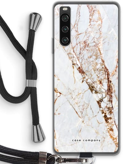Case Company® - Hoesje met koord geschikt voor Sony Xperia 10 IV hoesje met Koord - Goud marmer - Telefoonhoesje met Zwart Koord - Bescherming aan alle Kanten en Over de Schermrand