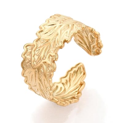 Ring stainless steel natuur, bohemian, one size ring, goudkleurig, 100% waterproof, verstelbare ring, cadeau, bladeren