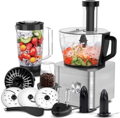 Keukenmachine 1100 W Foodprocessor 3,2 liter mengkom - Deegkneder, blender, hakmolen, molen, citruspers - Zilver