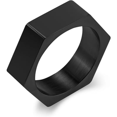 Koude Neutrale Stijl Titanium Staal Zeshoekige Gladde Gegraveerde Ring voor Mannen Modieuze Niche Gepersonaliseerde Roestvrijstalen Ring 7# black