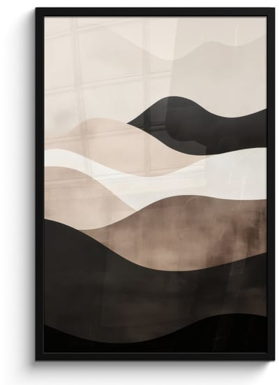 Poster in lijst - Fotolijst 60x90 cm - Posters - Abstract - Landschap - Golven - Crèmekleur - Posterlijst zwart - Decoratie - Wanddecoratie woonkamer - Muurdecoratie slaapkamer