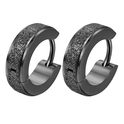 Fako Bijoux® - Oorbellen - Oorringen - RVS - Staal - Gezandstraald - Glitter - Stardust - 13mm - Zwart