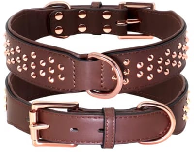 Luxe Leren Hondenhalsband Bruin Leer | BROOKLYN HALSBAND | Maat XL | Bruine Leren Hondenhalsband | Bruine Halsband met studs | Petshop Seven®