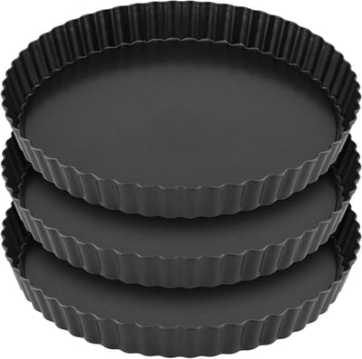 Set van 3 ronde quichepannen met uitneembare bodem - Non-stick flan schalen voor taart, pizza en fruitcake bakken