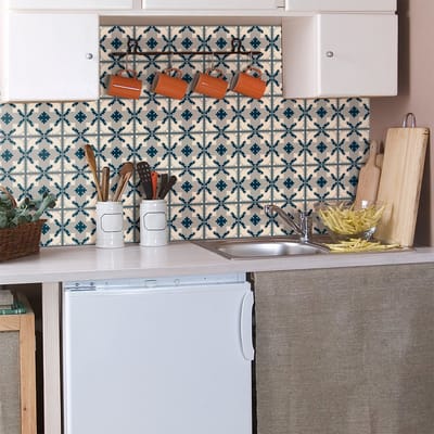 Zelfklevende tegelmuurstickers voor keuken en badkamer - 60 cementtegelstickers (AZULEJOS DEA) - 60 stickers 10x10cm