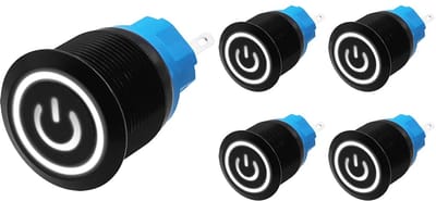 ProRide Drukschakelaar ON-OFF 220V - 22mm Metaal - Waterdicht - LED Ring Wit - 5 stuks
