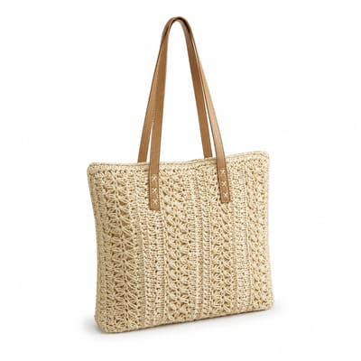 Rotoil Collection | Geweven Strandtas Shopper met 2 Vakken | Zomertas Handtas | 38 x 34,5 cm