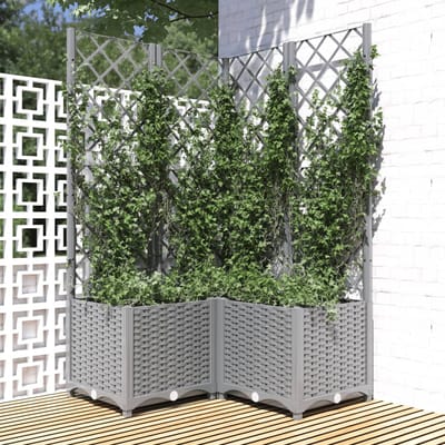 vidaXL - Plantenbak - met - latwerk - 80x80x136 - cm - polypropeen - lichtgrijs