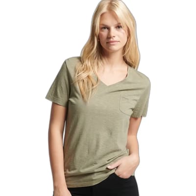 Superdry Studios Pocket T-shirt Met Korte Mouwen En V-hals Groen S Vrouw