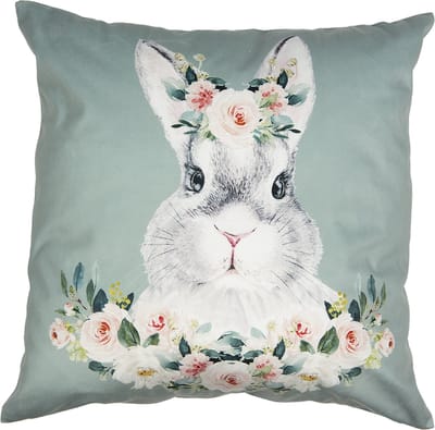 Clayre & Eef Kussenhoes 45x45 cm Groen Wit Polyester Konijn