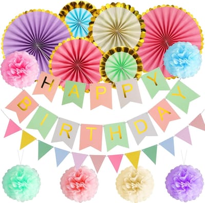 Verjaardagsdecoratie Set - Feestdecoratie Kinderfeest - Vrolijke Sfeer Creëren - 16 Delige Set - Diverse Maten - Pastel Macaron