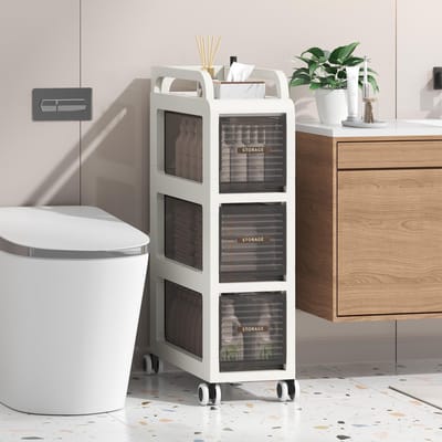 Dailygoods- Badkamerkast op wielen - Slanke Opbergkast - Vrijstaande Kast - Smalle Kast - 20x41x65 cm - Geschikt voor Badkamer/Keuken