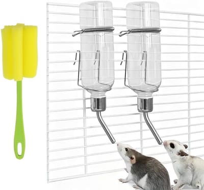 Dailygoods - Drinkfles konijntje hamster waterfles 2 stuks drinkfles hazen 350 ml knaagdierdrinkfles tepelfles konijn met houder konijnendrinkbak huisdier waterdispenser voor huisdieren