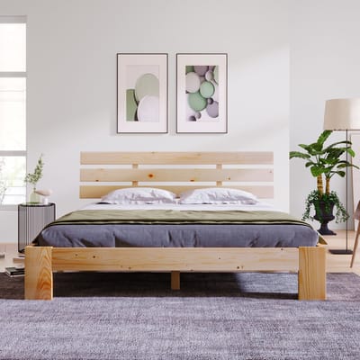 Tweepersoonsbed 140x200 cm - met hoofdbord en bedframe - inclusief spiraalbodem - massief hout - houtkleur - zonder matras