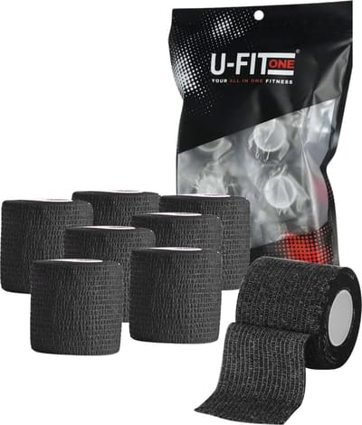U Fit One Grip Tape voor Lifting, CrossFit, Fitness & Sport – Liftingtape - Hookgrip - 4.5 Meter x 5 cm - 8 Stuks - Zwart