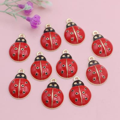10Pcs Plaqué Or Émail Rouge Coccinelle Scarabée Breloque Pour Fabrication de Bijoux Collier Bracelet Fait Main Accessoires Diy red