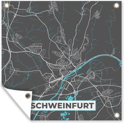 Tuin poster Duitsland – Blauw – Schweinfurt – Stadskaart – Kaart – Plattegrond - 200x200 cm - Tuindoek
