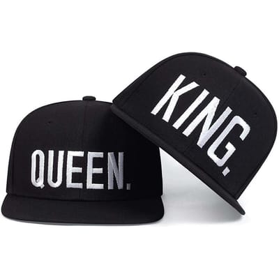 2 Stuks Unisex Koning Koningin Borduurwerk Hip-Hop Hoeden Buiten Verstelbaar Casual Baseballpetten Zonnehoed black