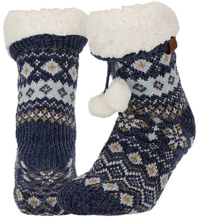 Apollo dames huissokken - gevoerd - navy print - anti-slip - one size