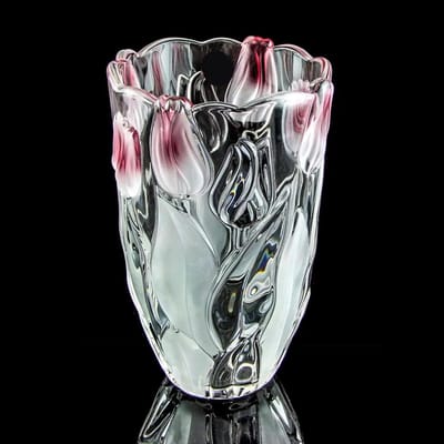 Dailygoods- Bloemenvaas 23,6 cm hoog - Unieke Kristallen Vaas - Roze Glas - Duurzaam - Tulpvormig - Perfect voor Decoratie