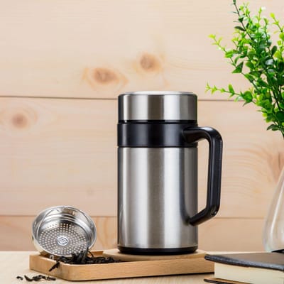 Tasse isotherme en acier inoxydable pour homme, avec poignée et filtre, idéale pour le bureau 400ml