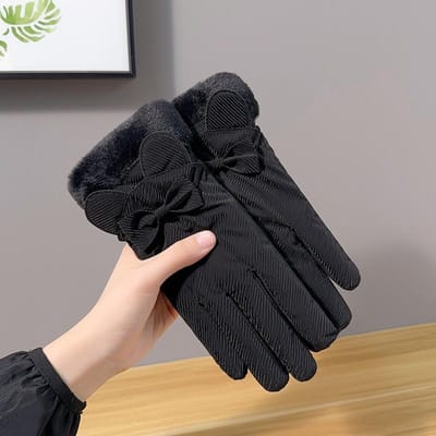 Hiver Chaud Écran Tactile Étudiant Femmes Coton Épaissi Cyclisme Voyage Coupe-Froid Mignon Gants de Ski Coupe-Vent Plus Velours One size black