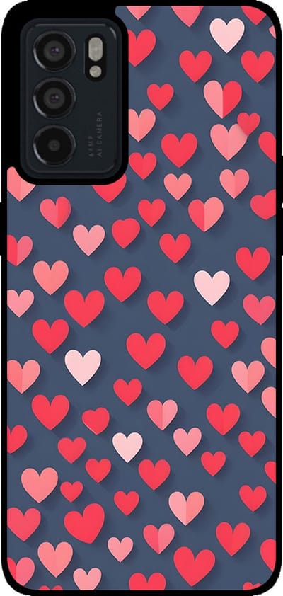 Smartphonica Telefoonhoesje Geschikt voor Oppo Reno 6 5G met Roze en Rode Hartjes Opdruk - TPU Backcover Case With Rosé and Red Heart Design geschikt voor Oppo Reno6 5G