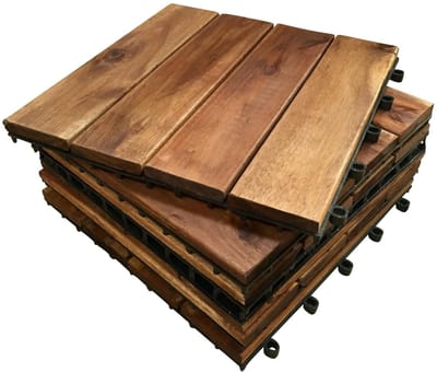 Houten Terrastegels - Vlondertegels Tuintegels - Buitenruimte Vernieuwen - In elkaar grijpend ontwerp - 30 cm vierkant - Natuurlijk Hout