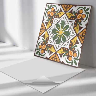 Wallfluent Vinyl Tegels - Plantenpatroon met Bloemen Zelfklevende Vinyltegels - 30 cm x 30 cm - Groente Vinyl Tegels - 9 stuks - Vierkant PVC Tegels - Bloemen en Planten Plaktegels - Vloer Tegels PVC - Plaktegels Keuken en Badkamer