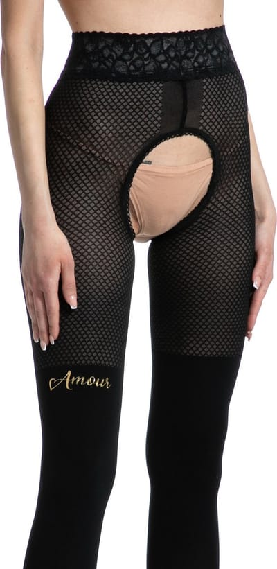 Panty open Kruis - Netpanty - 30/50 denier - Kleur Zwart - Maat: S/M - Model: Catgirl - Merk Amour