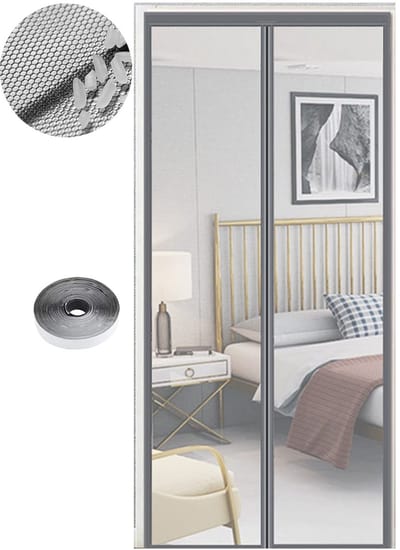 Magnetisch deurscherm, diverse maten, 120 x 220 cm, krachtige magneten, automatisch sluitend, gordijn voor gangen en terrassen, zonder boren, zuiver grijs