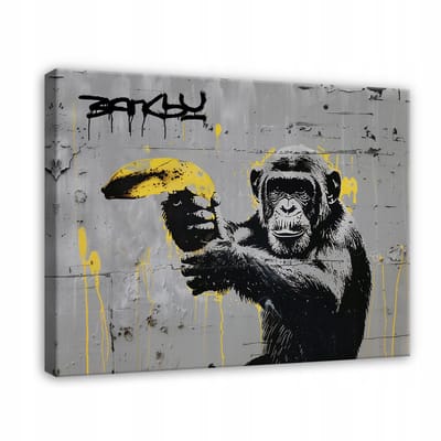 WALLARENA - Canvas schilderij - 100x70 cm - Banksy aap street art graffiti modern