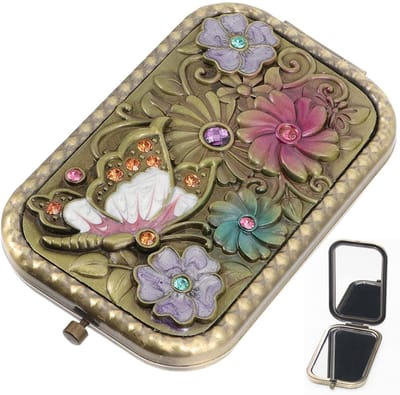 Dailygoods- Klapspiegel Vintage - Draagbare Make-up Spiegel - Opvouwbare Reisspiegel - Antiek Groen - 10 x 6 x 1,5 cm - Flexibel Ontwerp - Make-upspiegel