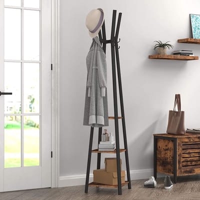 Kapstok - Met 3 planken - Gaderobe standaard - Industrieel ontwerp - Bruin zwart