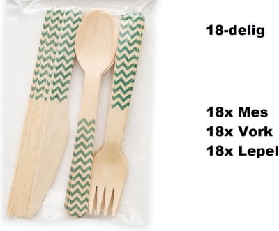 3x Bestekset wave hout 18-delig groen (54 stuks) - Feest festival thema party food diner