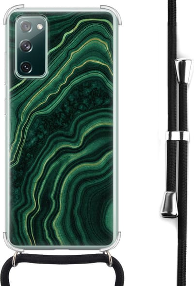 Hoesje met koord - Geschikt voor Samsung Galaxy S20 FE - Marmer groen agate - Verstelbaar zwart koord - Crossbody - Marmer - Transparant, Groen - Leuke Telefoonhoesjes