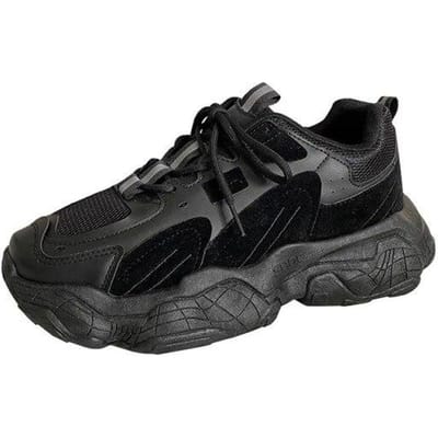 Heren Winter Sneakers Chunky Platform Veterschoenen Casual Schoenen Veterschoenen Rubber Chunky Sneakers Wedge Hak Schoenen Papa 42 zwart