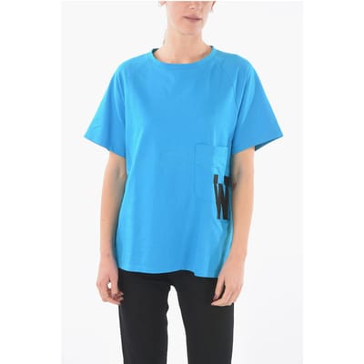 Maxi-T-shirt met ronde hals en monogrampatch in blauw