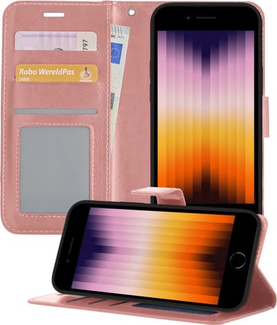 Hoesje - Geschikt voor Apple iPhone SE (2022) - Luxe Bookcase - Walletcase Hoes - Portemonnee - Cover - Telefoonhoes - Rosé goud