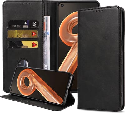 Smartphonica Telefoonhoesje geschikt voor Realme 9i kunstleren Hoesje met Magnetische sluiting en Pasjeshouders Book Case met Klepje - Zwart geschikt voor Realme 9i