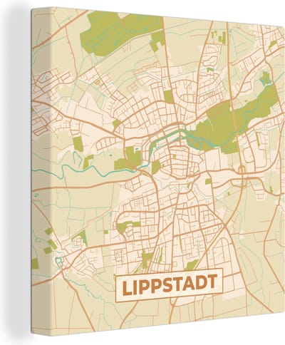Canvas Schilderij Plattegrond - Lippstadt - Kaart - Stadskaart - Vintage - 20x20 cm - Wanddecoratie
