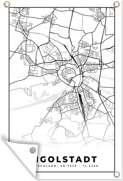 Muurdecoratie Ingolstadt - Plattegrond - Kaart - Stadskaart - 120x180 cm - Tuinposter - Tuindoek