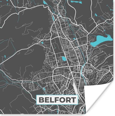 Poster Belfort - Plattegrond - Kaart - Frankrijk - Stadskaart - 100x100 cm XXL