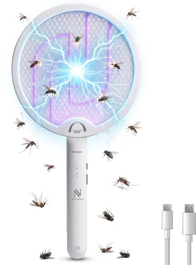 Nuvance Elektrische Vliegenmepper - 180° Draaigreep - Muggenlamp - Usb Oplaadbaar - Vliegenvanger - Muggenvanger - Uv - Wit
