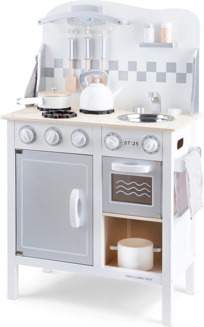 New Classic Toys Houten Speelkeuken - DeLuxe - Wit - Komt met alle Accessoires - Aanrechthoogte is 55centimeter