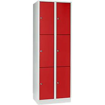 Vakkenkast 300 mm, 2 compartimenten, 6 vakken, veiligheidscilinderslot, sokkel, vuurrood