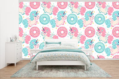 Behang - Fotobehang Eenhoorn - Donut - Baby - Breedte 500 cm x hoogte 280 cm